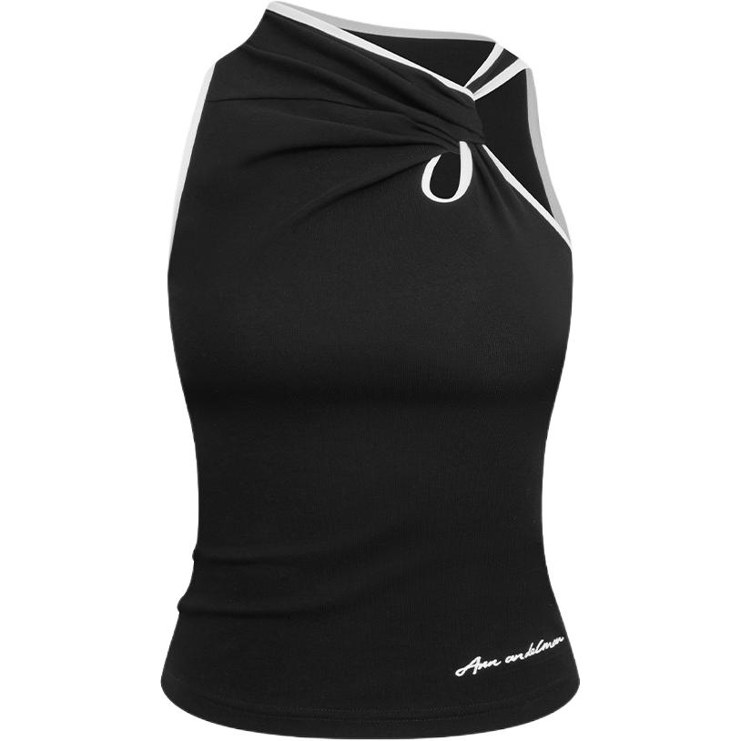 (Women) Ann Andelman Knitted Twist Tank Top with Contrast Trim AA26BX2760
