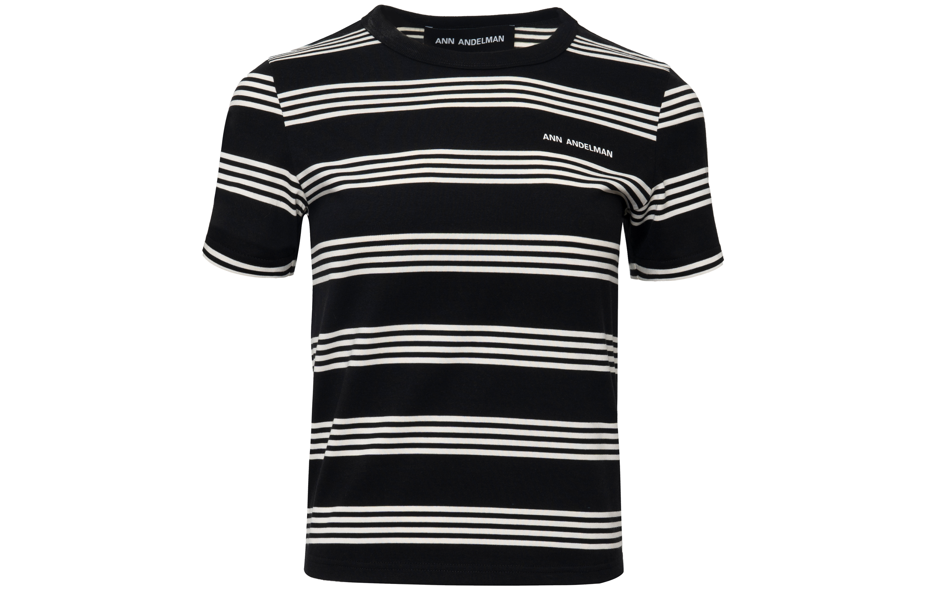 Buy (Women) Ann Andelman Letter Print Striped Crewneck Short Sleeve T-Shirt Women Black CC5724TS0394