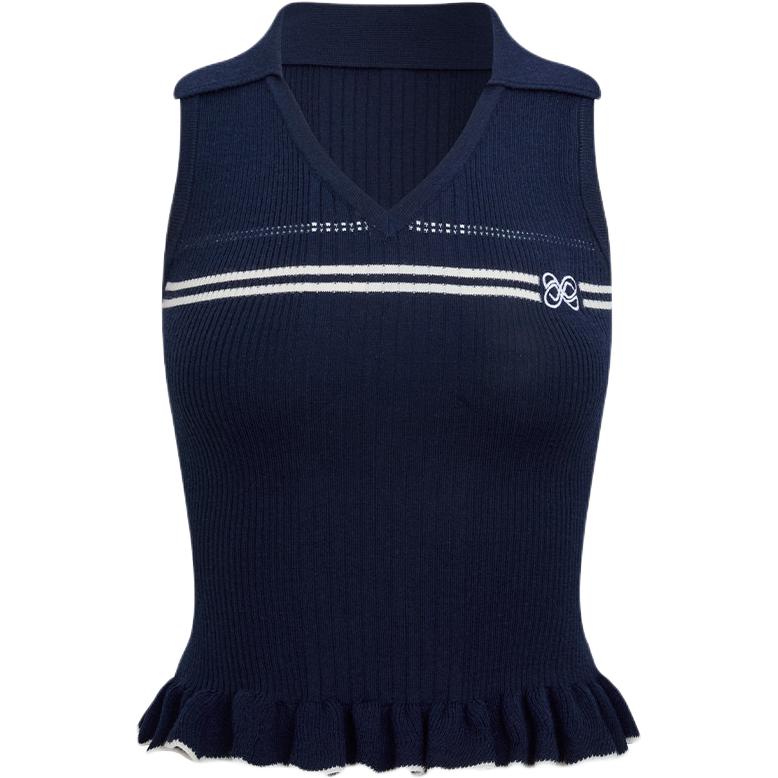 (Women) Ann Andelman Nautical Sleeveless Knit Vest with Lace Polo Trim AA26BX2906