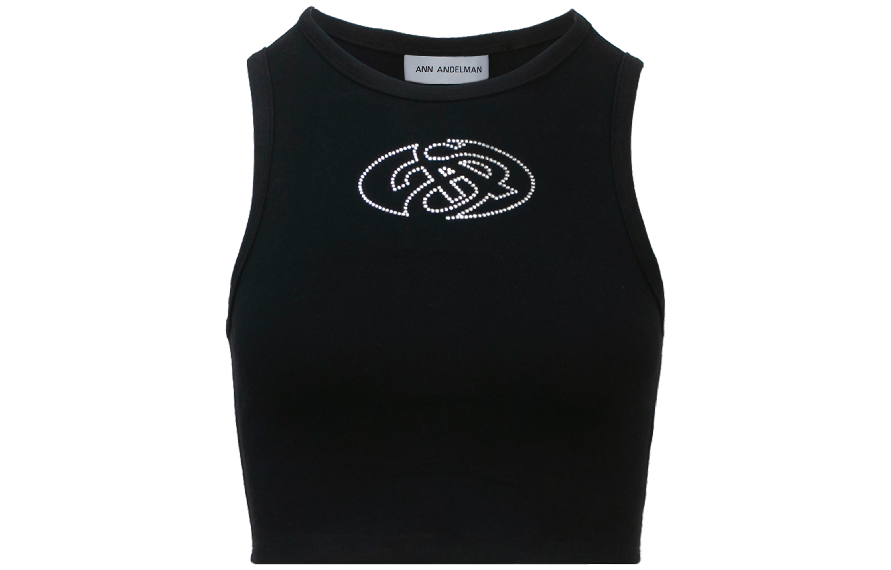 (Women) Ann Andelman Rhinestone Letter Slim Crop Tank Top Women CC5720233035