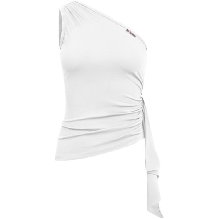 (Women) Ann Andelman Solid Slim One-Shoulder Elastic Knit Tank with Tie Design AA25BX1586-WHITE