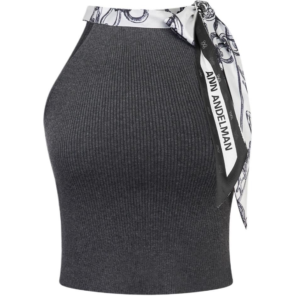 (Women) Ann Andelman SS26 Printed Silk Scarf Bow-Tie Sleeveless Knit Cropped Tank Top Women AA26BX2484