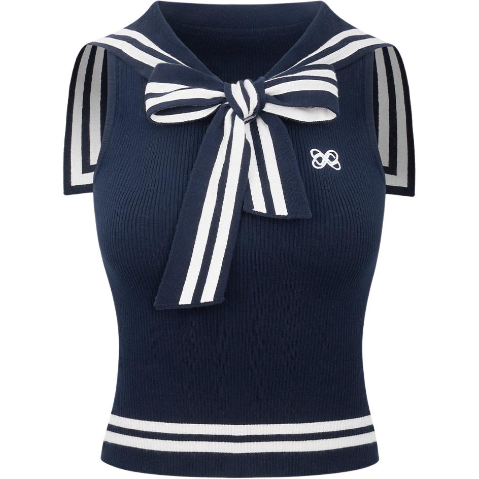(Women) Ann Andelman SS26 Retro Striped Sleeveless Knit Vest with Sailor Collar - Women AA26BX2626