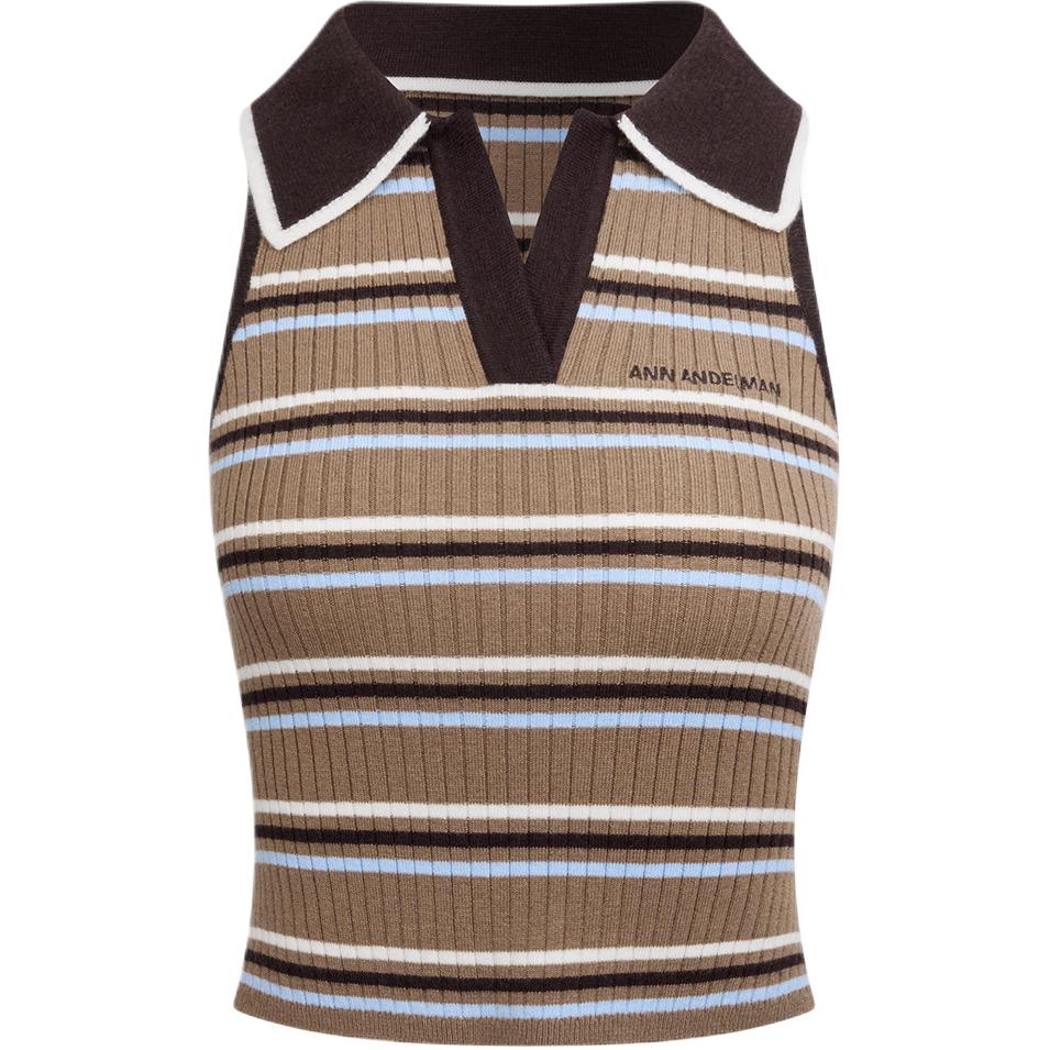(Women) Ann Andelman Striped V-Neck Sleeveless Slim-Fit Fashion Top AA26BX2714