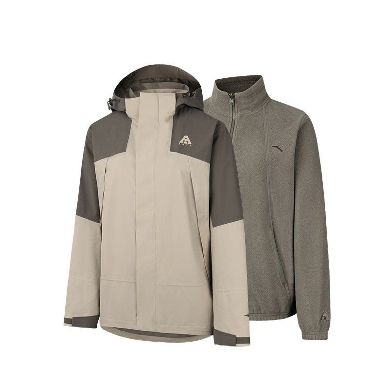 (Women) Anta 3-in-1 Hooded Waterproof Outdoor Jacket Deep Green/Beige 962447601-1