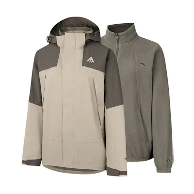 (Women) Anta 3-in-1 Hooded Waterproof Outdoor Jacket Deep Green/Beige 962447601-1