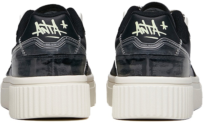 Anta安踏 塗鴉百搭休閒 減震防滑耐磨 低筒 板鞋 女款 黑 Shop Anta安踏 塗鴉百搭休閒 減震防滑耐磨 低筒 板鞋 女款 黑