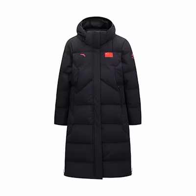 (Women) ANTA Champion All-Weather Long Down Jacket Black with Flag Embroidery. 162140904-2