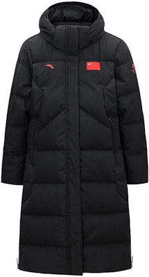 (Women) ANTA Champion All-Weather Long Down Jacket Black with Flag Embroidery. 162140904-2 Order (Women) ANTA Champion All-Weather Long Down Jacket Black with Flag Embroidery. 162140904-2