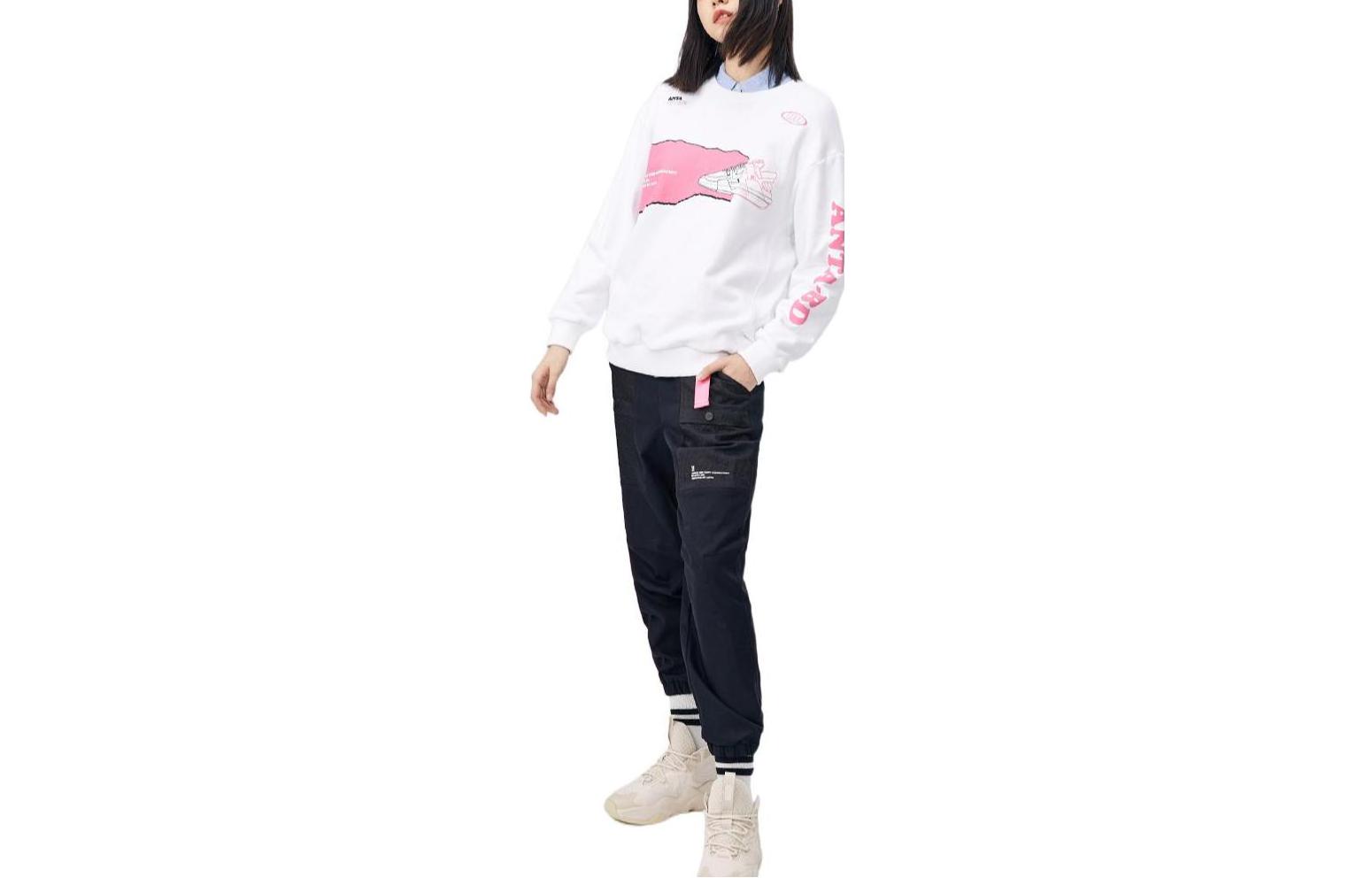 (Women) Anta Crewneck Pullover Sweatshirt White with Patchwork Print Design 162218722-1