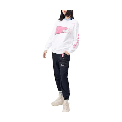(Women) Anta Crewneck Pullover Sweatshirt White with Patchwork Print Design 162218722-1
