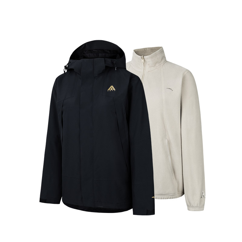 (Women) Anta Earth Shell 3-in-1 Waterproof Windproof Breathable Jacket Women Black/Khaki 962447601-3
