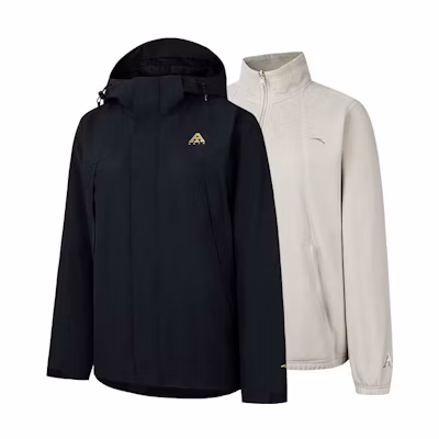 (Women) Anta Earth Shell 3-in-1 Waterproof Windproof Breathable Jacket Women Black/Khaki 962447601-3