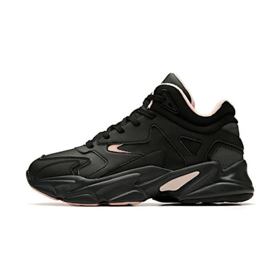 (W) Anta Fashion Thick-Soled Dad Shoes 'Black Grey Pink Fleece-lined'