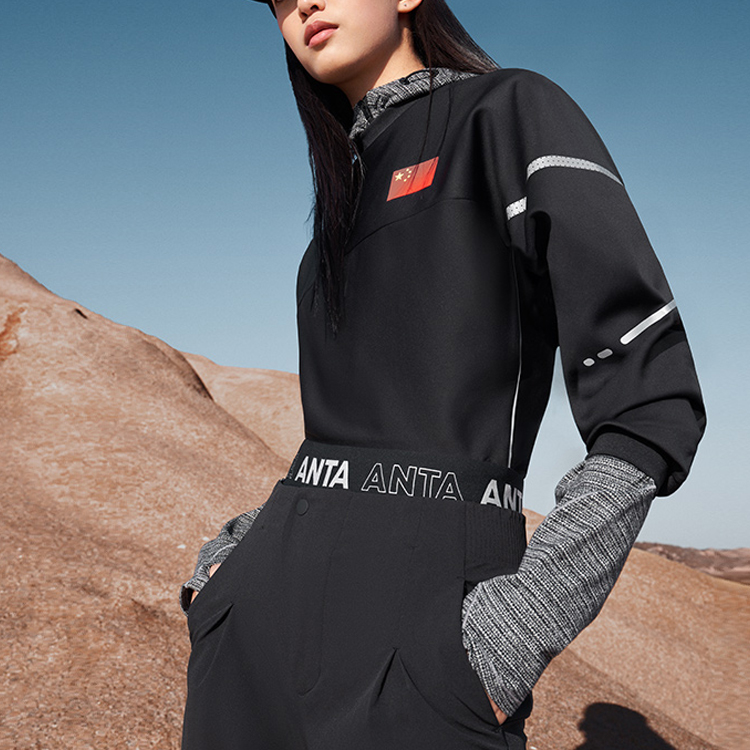 Sizing (W) 安踏 Highlight 系列黑色套頭圓領運動衫 162210728-1