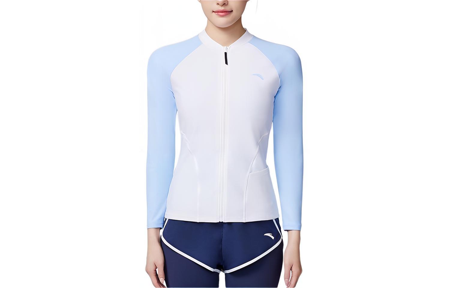 (Women) Anta Long Sleeve Colorblock Swimwear - Pure White/Light Blue 1824532489-1