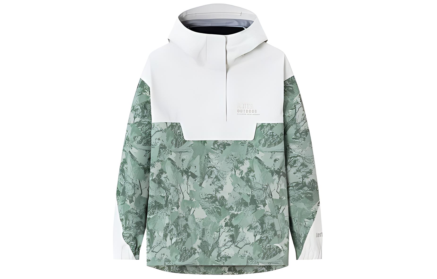 (Women) Anta Outdoor Half-Zip Hooded Waterproof Jacket Celadon Green Print 162416607-2