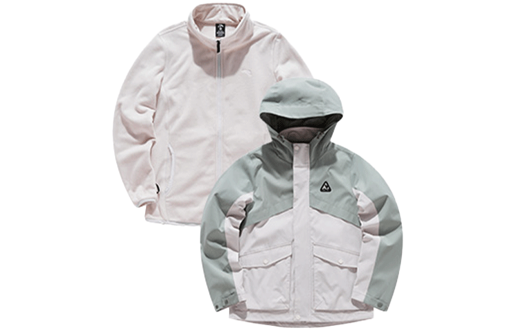 Lookbook (W) 安踏運動系列拼接抓絨連帽外套 女版 綠灰色 162046602-1