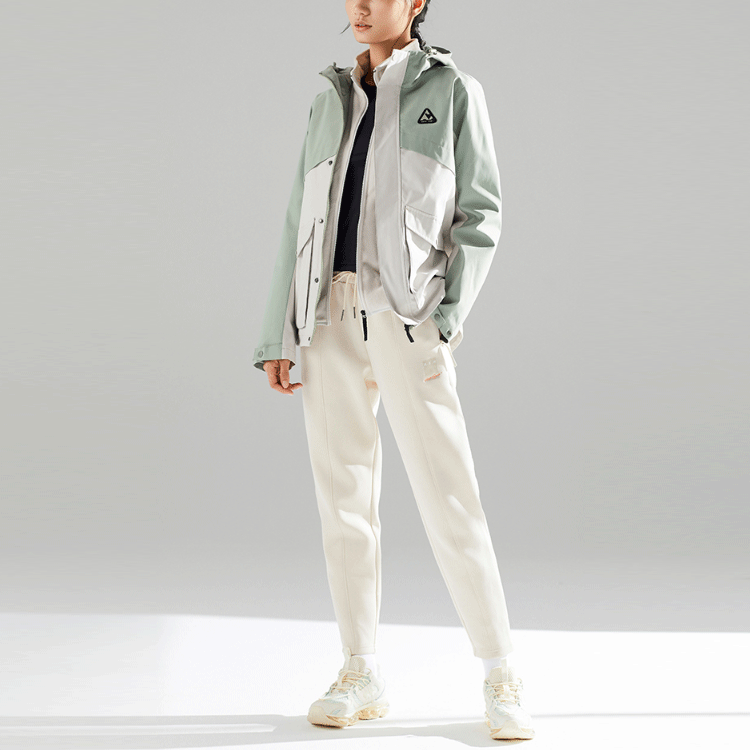 Purchase (W) 安踏運動系列拼接抓絨連帽外套 女版 綠灰色 162046602-1