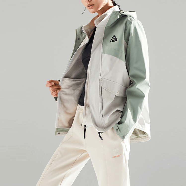 Details for (W) 安踏運動系列拼接抓絨連帽外套 女版 綠灰色 162046602-1