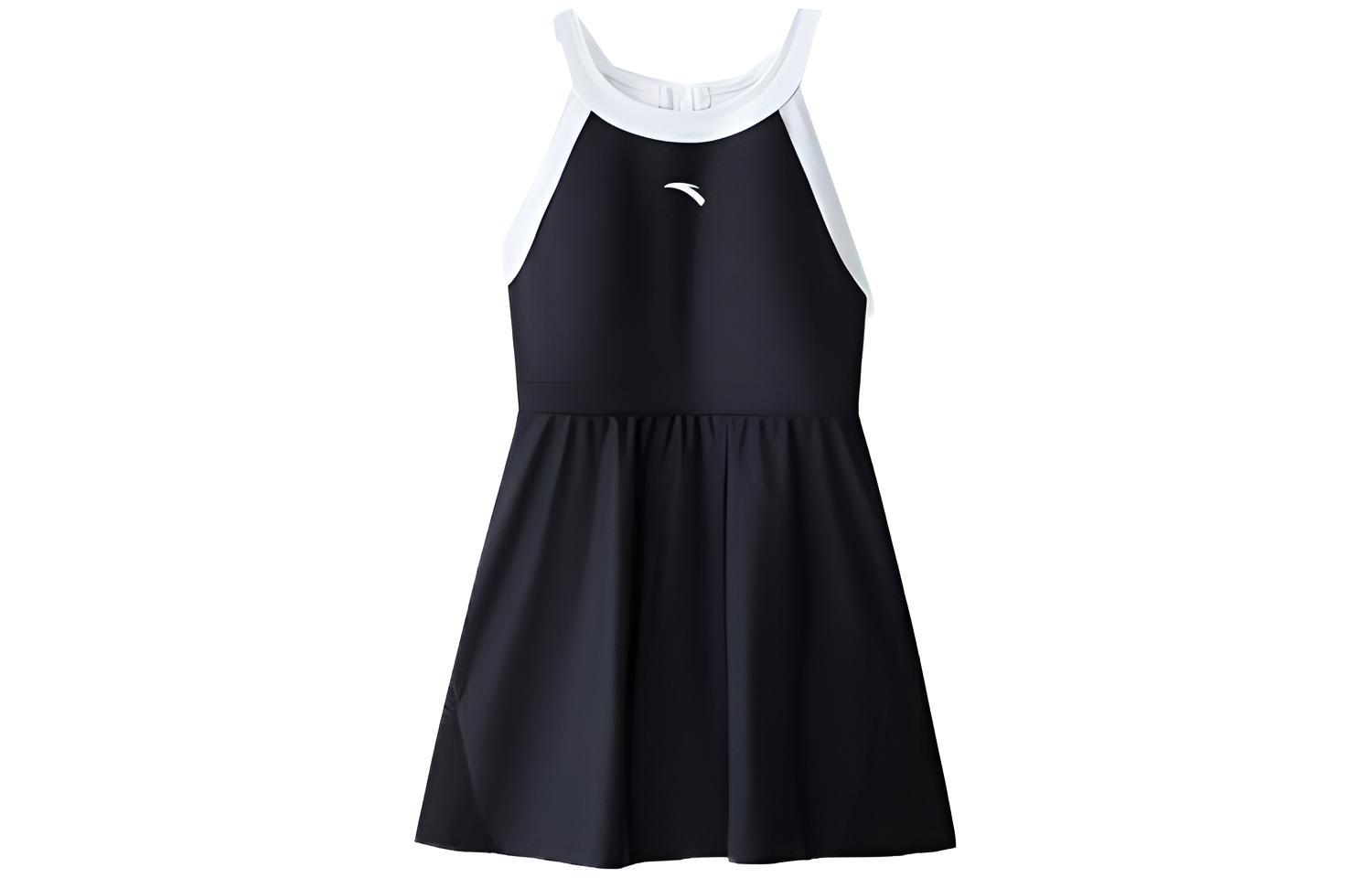 (Women) Anta Xiao Man Waist Series Sleeveless Swim Dress Black/White 1823531421-4