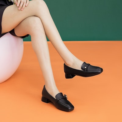 奧康AOKANG 頭層牛皮 時尚簡約 粗跟 高跟鞋 3.5cm 女款 4