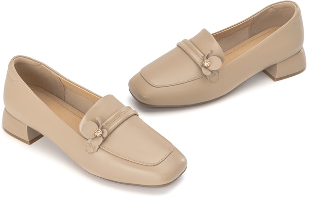 奧康AOKANG 頭層牛皮 時尚簡約 粗跟 高跟鞋 3.5cm 女款 9