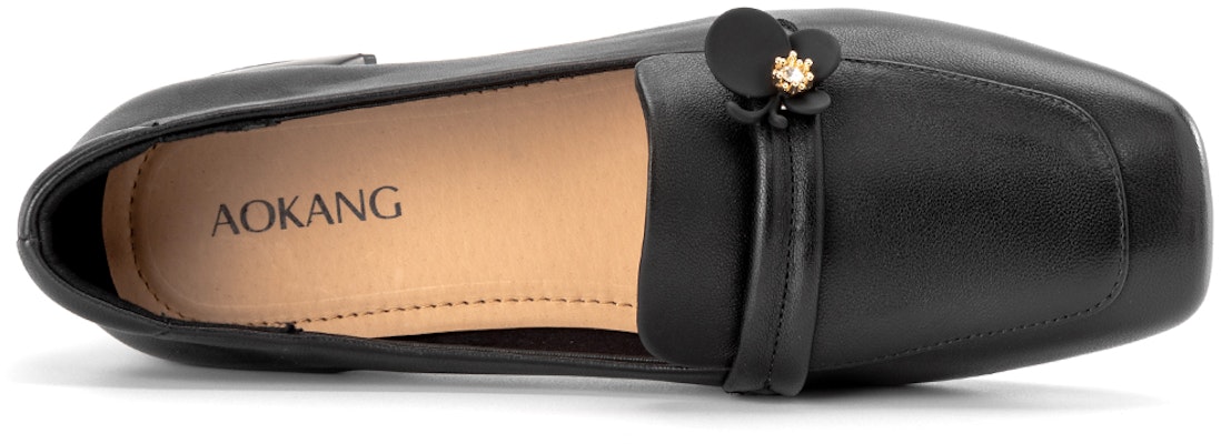 奧康AOKANG 頭層牛皮 時尚簡約 粗跟 高跟鞋 3.5cm 女款 2