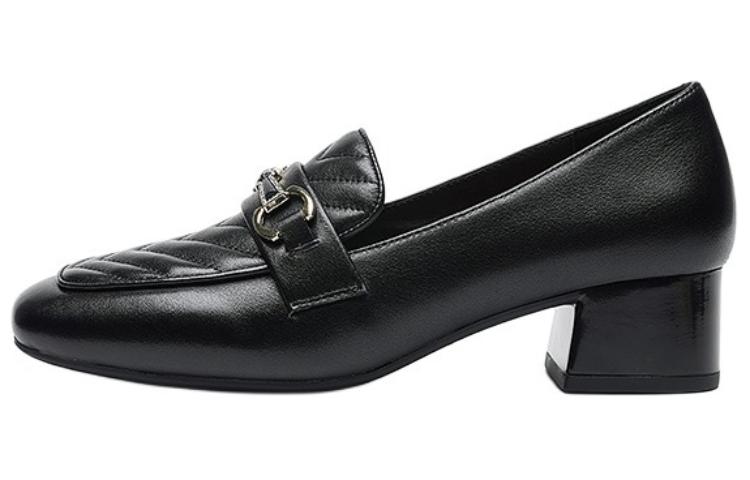 (Women) AOKANG 4cm Black Loafers - Fashionable Versatile Retro Style 1232214031