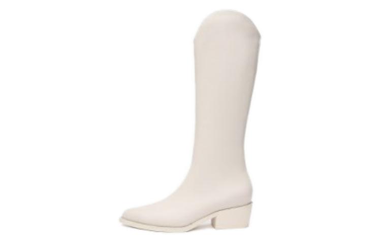 (Women) Aokang 'Simple Pointed Toe Chunky Heel High Boot White' 1214911042