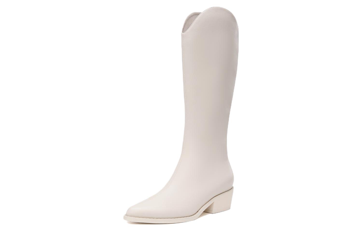 Order (W) Aokang 'Sepatu Bot Tinggi Hak Tebal Runcing Putih' 1214911042