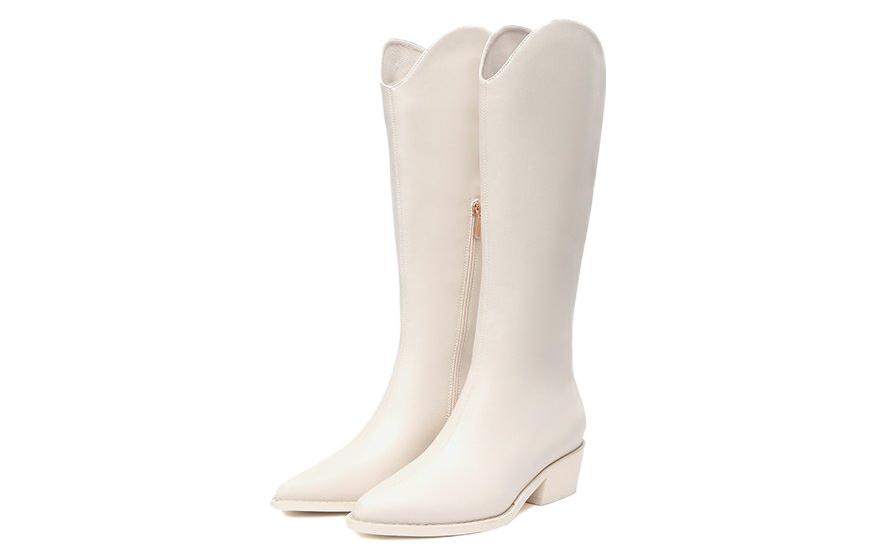 Shop (W) Aokang 'Sepatu Bot Tinggi Hak Tebal Runcing Putih' 1214911042