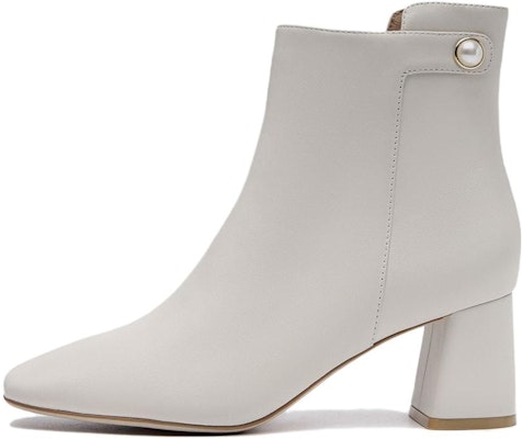 (Women) Aokang 'White Sheepskin Square-Toe Block Heel Ankle Boot' 1214911011 Buy (Women) Aokang 'White Sheepskin Square-Toe Block Heel Ankle Boot' 1214911011