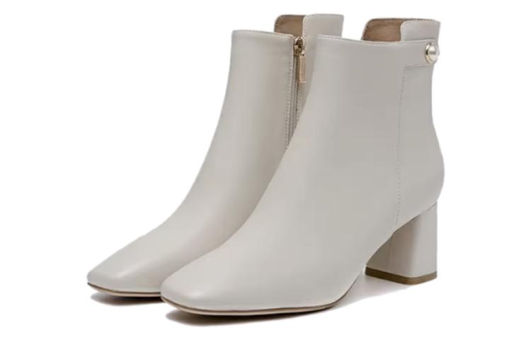 Order (W) Aokang 'Botín Blanco de Piel de Oveja con Tacón Cuadrado y Punta Cuadrada' 1214911011