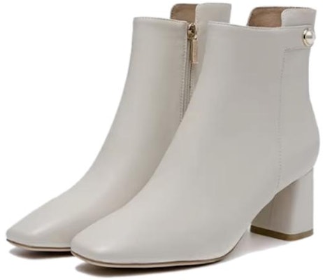 (Women) Aokang 'White Sheepskin Square-Toe Block Heel Ankle Boot' 1214911011 Order (Women) Aokang 'White Sheepskin Square-Toe Block Heel Ankle Boot' 1214911011