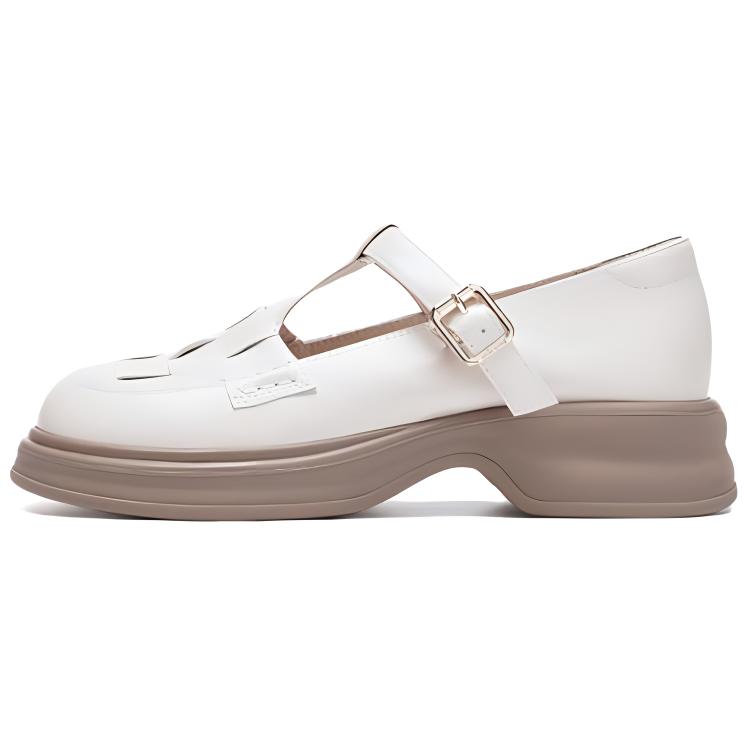 (Women) AOKANG Beige Chunky Sole Mary Janes - Stylish, Classic, and Comfortable. 1242324020