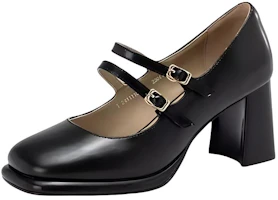 (Women) AOKANG Black Leather Mary Jane Chunky Heels 7.3cm with Buckle Design T244111035 (Women) AOKANG Black Leather Mary Jane Chunky Heels 7.3cm with Buckle Design T244111035