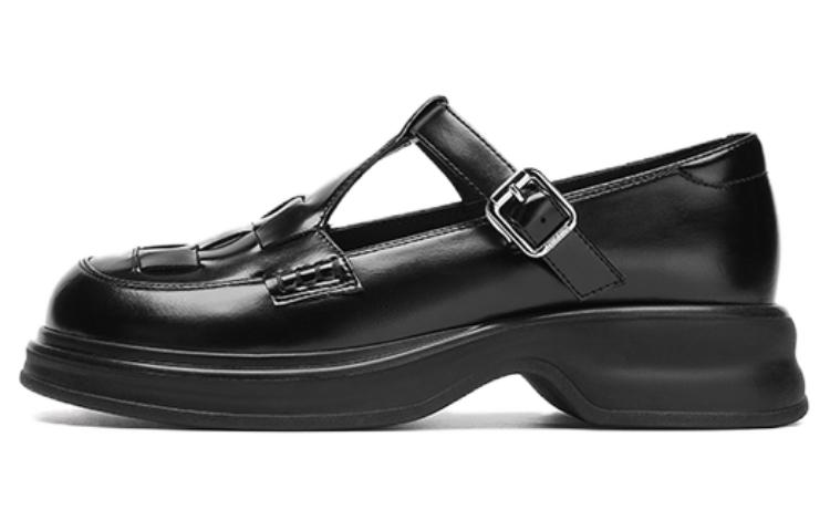 (Women) AOKANG Black Mary Jane Shoes - Comfortable, Breathable, Round Toe, Thick Sole. 1242324019