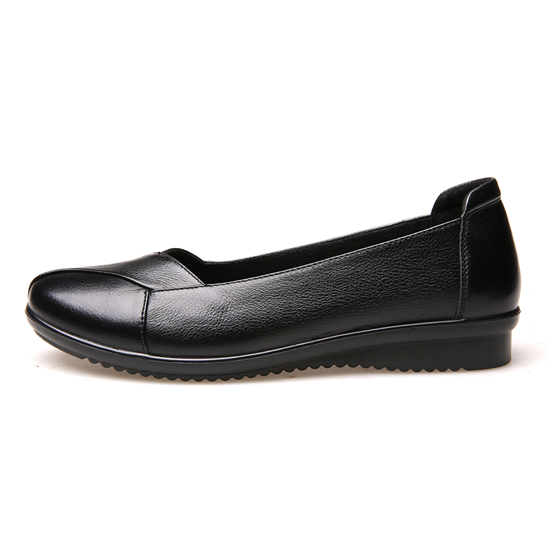 (Women) AOKANG Casual Black Leather Shoes - Stylish & Comfortable. 1216421010N