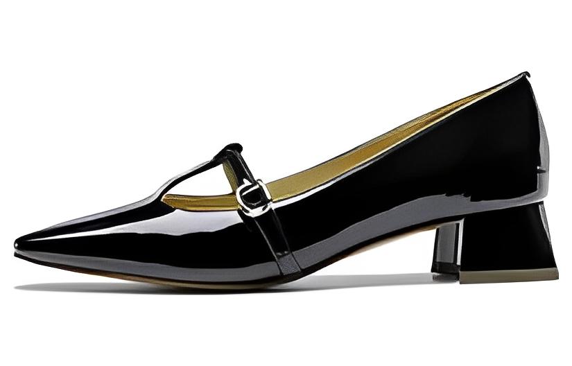 (W) Aokang Casual Buckle Square Toe 'Black Leather'