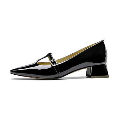 (W) Aokang Casual Buckle Square Toe 'Black Leather'