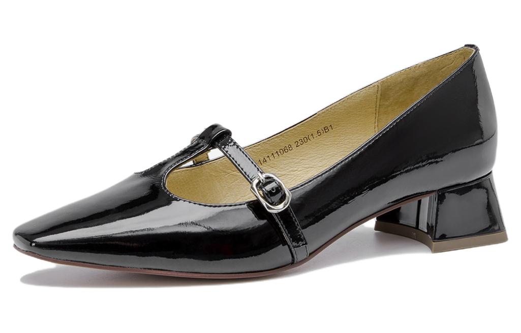 (W) Aokang Casual Buckle Square Toe 'Black Leather' 圖 2