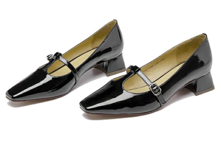 (W) Aokang Casual Buckle Square Toe 'Black Leather' 圖 3