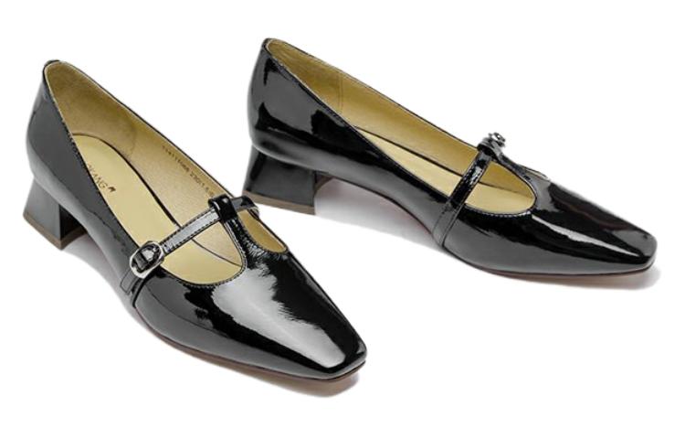 (W) Aokang Casual Buckle Square Toe 'Black Leather' 圖 4