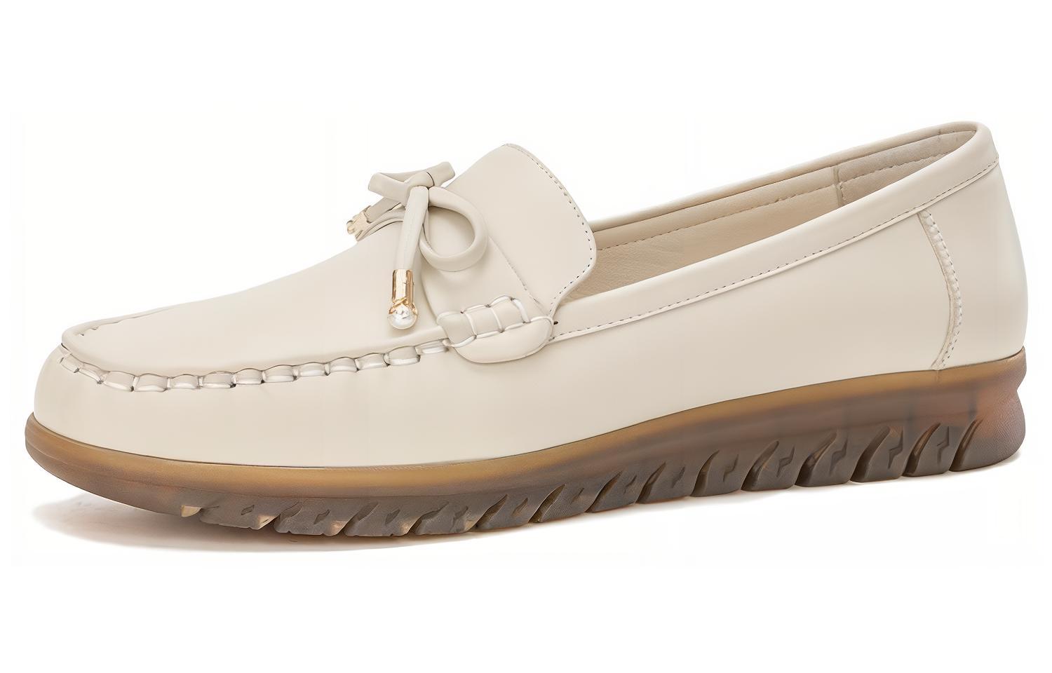 Order 奧康AOKANG 頭層牛皮 柔軟舒適平底 休閒單鞋 女款 米色