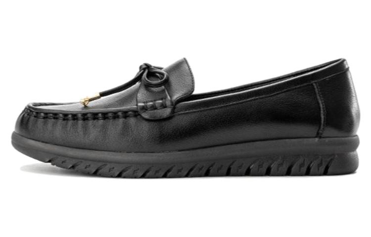(Women) Aokang Casual Leather Loafers 'Black Fashion Breathable' 1224421022