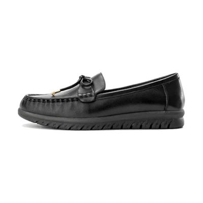 (W) Aokang Casual Leather Loafers 'Black Fashion Breathable'