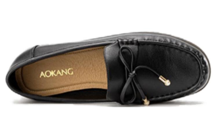 Shop 奧康AOKANG 頭層牛皮 時尚透氣 休閒單鞋 女款 黑色