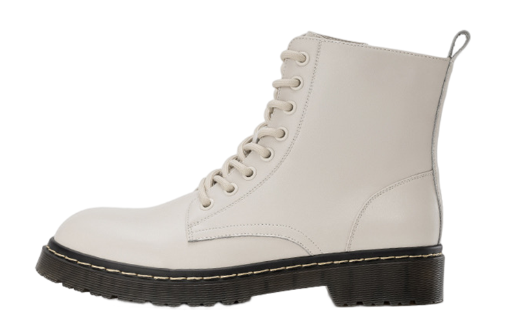 (Women) Aokang Casual Round Toe Lace-Up Mid-Calf Martin Boots 'White' 1224013003