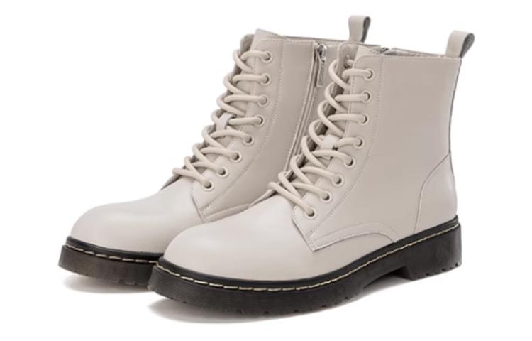 Lookbook (W) 奥康休闲圆头系带中筒马丁靴‘白色’ 1224013003
